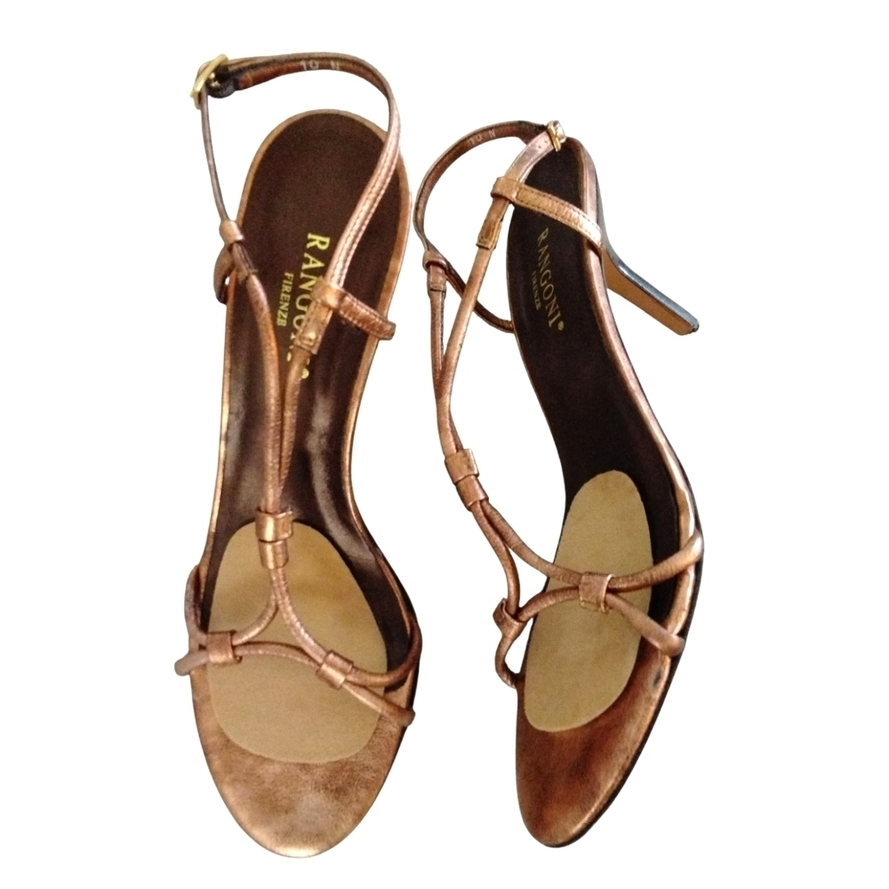 Rangoni Designer Italian Heels Metallic Bronze Strappy Sandals Size 10